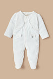 Giggles white coat style lace & bow detail formal sleepsuit
