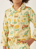 Juniors all over vehicle printed yellow shirt & Pyjama set (set of 2)