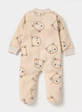 Juniors all over brown bear printed fleece zipped sleepsuit (winter)