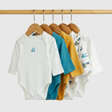 Mothercare train printed fullsleeves bodysuits (set of 5)