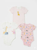 Juniors animals printed halfsleeves bodysuits (set of 3)