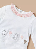 Juniors frill white embroidered floral & bunny sleepsuit