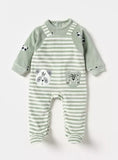 Juniors Green Panda Embroidered Stripe Fleece Sleepsuit (Winter)