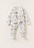 Juniors white pastel safari printed sleepsuit